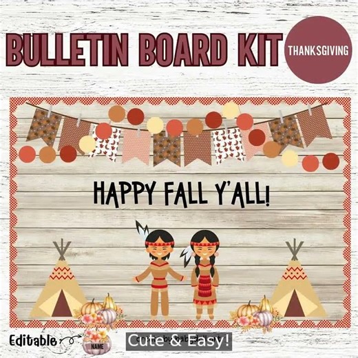 Thanksgiving Bulletin Board Kit - Editable & Cute!