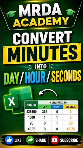 Convert Minutes into Days, Hours & Seconds in Excel | Easy Formula Trick #excel #viral #shorts