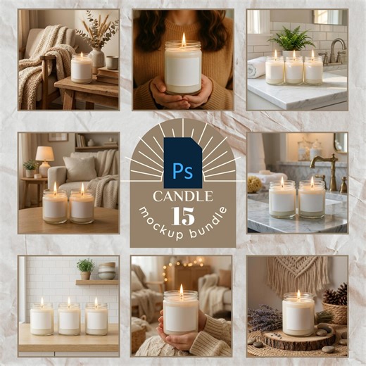 Printify Candle Mockup Bundle PSD | 9oz Scented Soy Candle Mockup | Smart Object Glass Jar Candle Template | POD Branding Kit - Etsy