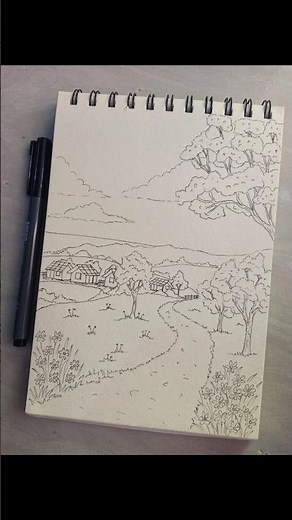 Simple landscape drawing||Easy scenery drawing tutorial. #drawing #landscape #drawingideas #art