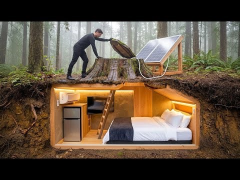 “Alone in the Forest: Building a Hidden Modern Basement House (ASMR)”