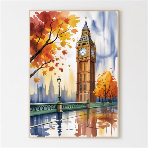 Big Ben Watercolor Print - London Travel Poster, United Kingdom Art - Etsy