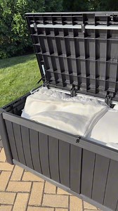 7.3K views · 15 reactions | We could not live without this deck box. It’s holds all of outdoor cushions and pillows. I was nervous to leave our cushions in here all winter, but they stayed dry!  Comment BOX for the link.  #OutdoorStorage#DeckBox #BackyardOrganization #RustProofStorage #ModernPatioDecor#OutdoorLivingEssentials #WeatherResistantStorage | Simply Staged and Styled | Facebook