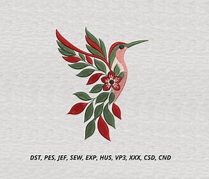 Floral Hummingbird Embroidery Design, Hummingbird Pattern, Floral Bird Embroidery File, Instant Download 4 Sizes PES DST JEF and More Files. - Etsy