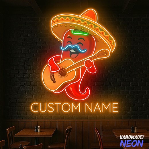 Mexican Chili Neon Sign: Spicy Food LED Neon Light, Guitar Wall Decor, Restaurant Sign - Etsy