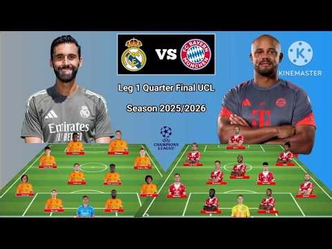 Predicted Head To Head Line Up Real Madrid vs Bayern Munich 4-4-2 vs 4-3-3 Quarter Final UCL 25/26