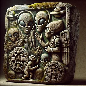 Olmec Alien Encounter Stone Sculpture | Digital Mesoamerican Cosmic Art - Etsy