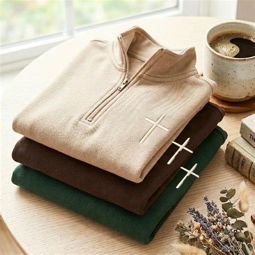 Embroidered Cross Quarter Zip Sweatshirt: Minimalist Faith Apparel - Etsy