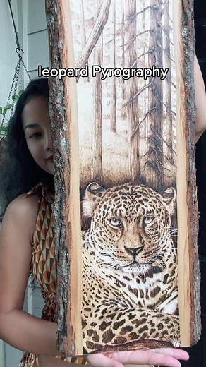 Leopard Pyrography on Basswood