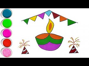 Diwali Drawing and Coloring for Kids | Easy Diwali Art Tutorial | Easy Drawing for Kids