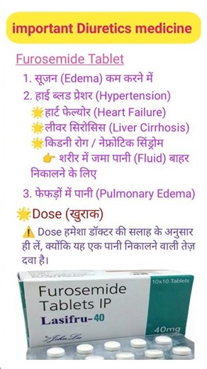 "Furosemide Tablet | काम, सही , खतरे! 2 मिनट में पूरा जानिए | पानी की सूजन खत्म!" #lipsync #medical