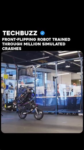 AI | Technology | Innovation on Instagram: "This robot learned to do front flips by crashing a million times in a video game first. Scientists built a bike-shaped robot that can jump on tables and do tricks. But here’s the cool part: they didn’t program every move by hand. Instead, they let the robot practice inside a computer simulator millions of times. Every crash taught it something new. Every failed flip made it smarter. Think of it like practicing a skateboard trick in a video game before 