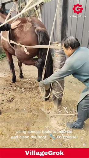 Horse Hoof Care: Expert Farrier Trims and Shapes a Horse's Hoof