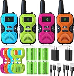 Walkie Talkies for Kids - Rechargeable 4 Pack: Walky Talky for Kids with Charger Battery - Walkie-Talkies Long Range Outdoor, Hiking, Camping Toys for 3-12 Year Old Girls Boys