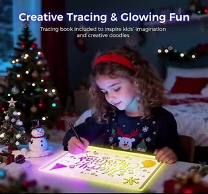 LED Drawing Board for Kids - 13.7x10.6 Inch, rasable Acrylic Doodle Pad,Chalkboards,with 12 Fluorescent Markers,Stand,4 Modes & 7 RGB Colors - Creative Fun & Christmas Gift for Grandkids