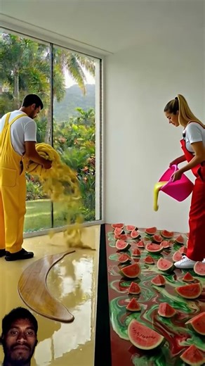 BANANA vs WATERMELON FLOOR! 🍌🍉 Who Wins? 😳Amazing epoxy floor #epoxyfloor#satisfying#oddlysatisfying