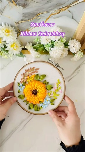 Beautiful Sunflower Ribbon Embroidery Design