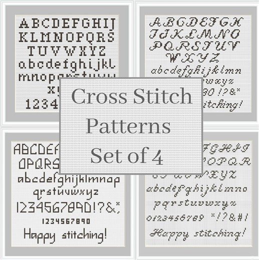 Cross Stitch Alphabet Pattern Set of 4, Cross Stitch Letters, Cursive Alphabets, Small Fonts, ABC Chart - Etsy