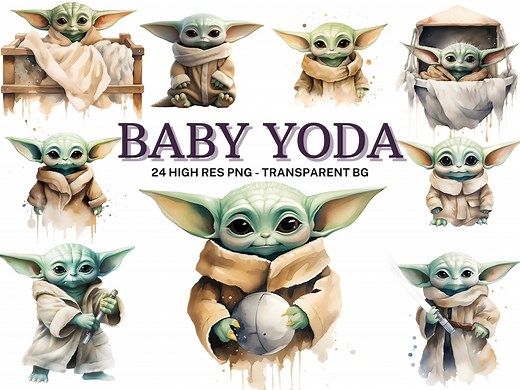Baby Yoda Clipart, 24 Baby Yoda PNG, Galactic Baby Hero Bundle - Etsy