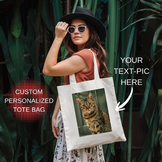 Custom Photo Tote, Personalized Pet Picture Bag, Cat Lover Gift, Reusable Grocery Tote - Etsy