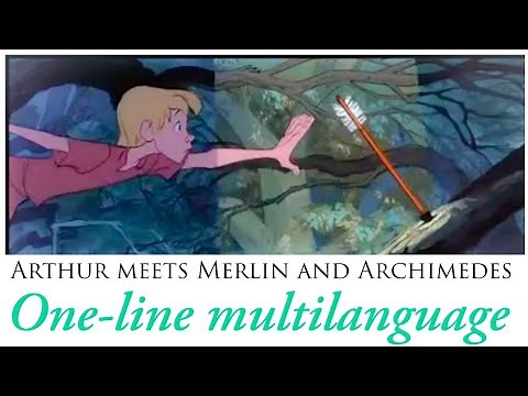 The sword in the stone - one-line multilanguage (Arthur meets Merlin and Archimedes in 11 languages)