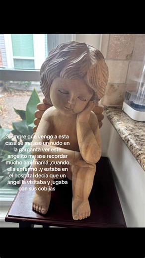 Siempre que vengo a esta casa se me ase un nudo en la garganta ver este angelito me ase recordar mucho ami mamá ,cuando ella enfermó .y estaba en el hospital decía que un ángel la visitaba y jugaba con sus cobijas y decía que eran hermosa sus alas 🪽también la visitaba un hombre vestido de blanco yo pienso que era su ángel de la guarda y muchas cosas más que no tienen explicación #greenscreen #fypシ #mama#diadelamujer