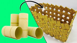 Cesta hecha con tubos de cartón