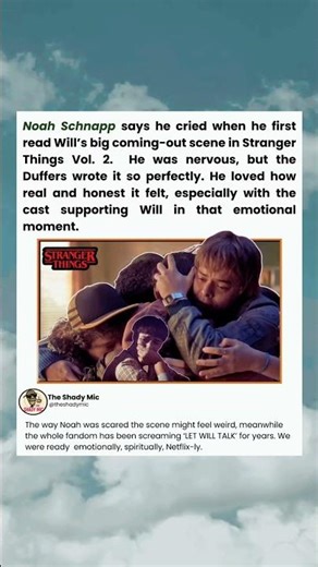 Noah Schnapp says he cried when he first read Will's big coming-out scene in Stranger Things Vol. 2.