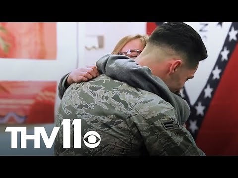 Airman returns to surprise brother & sister at school