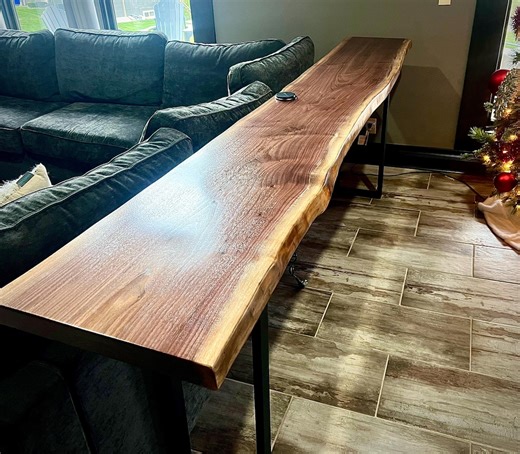 Handmade Custom Black Walnut Live Edge Console Table With Metal Legs. - Etsy
