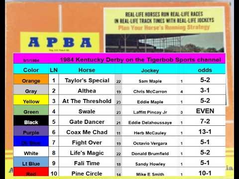 Apba saddle horse racing game action. Watch the1984 Kentucky Derby with 10 horses going 1-1/4 mile.