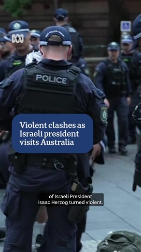 Protesters have clashed with police, with some restrained and led away in handcuffs, as tensions flared at a Sydney protest rally against visiting Israeli President Isaac Herzog. NSW Police said 27 people were arrested, including 10 for assaulting police, and officers deployed pepper spray at the protest attended by thousands at Sydney Town Hall. Scuffles broke out after officers attempted to disperse protesters as they tried to push past barricades and march through the city to State Parliament