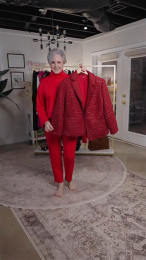 Classic, not boring — but make it red. ❤️‍🔥 Metallic blazer, cashmere turtleneck, faux-leather pants… this one packs a punch and doesn’t apologize for it. Drop Red below in the comments and I’ll DM you the links. @lovechicos #ClassicNotBoring #WinterStyle #GritAndGlam #HolidayOutfits #StyleOver50 #ElevatedBasics #BethDjalali#ChicosPartner - | Beth Djalali Style at a Certain Age