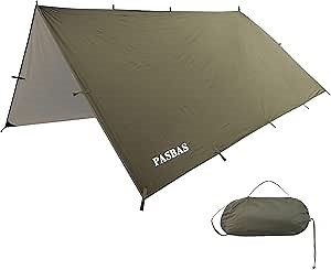 100% Waterproof Camping Shelter, Lightweight Bushcraft Emergency Tarp, 70D Ripstop Nylon 10X10 ft Olive Drab Sun Shelter Backpacking Protable Can be Used with Car, Tent, Hammock in Hiking, Traveling