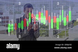 Executive raising smartphone, tapping, animating grid, shifting candlesticks for market analysis. Technology, finance, data visualization, professional, urban, futuristic, analytics Stock Video Footage - Alamy