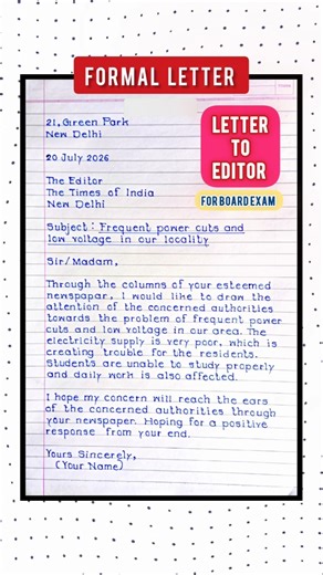 Letter to the editor class 9/10/12 |frequent power cuts and low voltage in your locality | #shorts