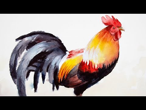 Watercolor painting a rooster step by step