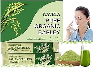 Naveta Barley Grass Powder 100% Pure & Organic, Pure Organic Barley Powder, Organic Barley Grass Juice Powder, All Natural Ingredients for Men and Women (20 Bags/1 Box)