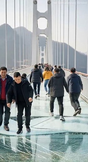 Glass Bridge Cracks Open and People Start Falling