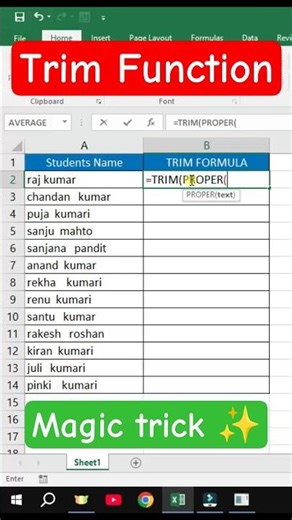 trim Function in ms excel @shashicomputeracademy