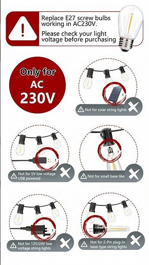 Leadleds S14 1W LED Filament Bulbs E27 Screw Base Outdoor String Lights Replacement Bulbs
