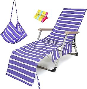 VOCOOL Beach Chair Towel Chaise Lounge Cover with Pockets Pool Chair Towel for Outdoor Patio Garden (Purple)