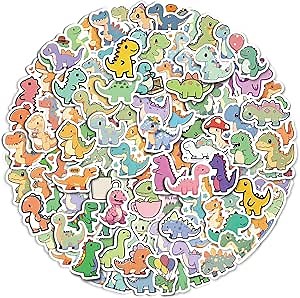 Aowplc 100 Pcs Cute Dinosaur Stickers Pack | Vinyl Stickers for Kids & Toddlers | Dinosaur Party Favors Crafts and Rewards