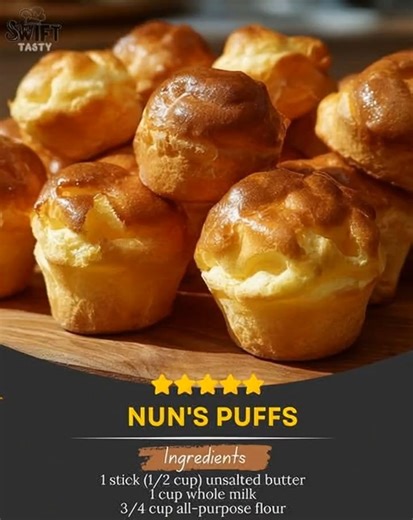 3.9K views · 18 reactions | Nun's Puffs Ingredients: 1 stick (1/2 cup) unsalted butter 1 cup whole milk 3/4 cup all-purpose flour 4 large eggs, at room temperature 1/2-1 tablespoon granulated sugar, optional for the dough 2-3 tablespoons granulated sugar, for sprinkling on top Honey, for drizzling Whipped cream Fresh berries or sliced fruit | Swift Tasty | Facebook