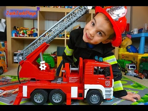 Fire Trucks for Kids! Emergency Vehicles & Firefighter Costume Pretend Play | JackJackPlays