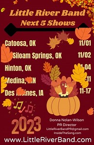 NEXT 5 LRB shows kicking off in Oklahoma!! Get your tickets today before they are all gone. #LRB #lrbtour #littleriverband #lrbtour23 https://tickets.hardrockcasinotulsa.com/ordertickets.asp | Little River Band