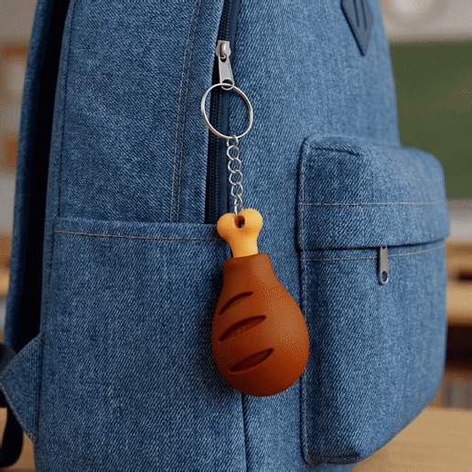 Cartoon Chicken Drumstick Keychain | (3 Sizes) Fried Food Prop