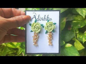 How to make Beautiful Crochet Rose Flower Hanging Bead Earrings | Easy Step by Step Pattern Tutorial