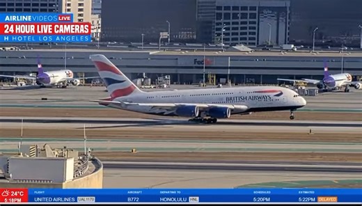 Something you don’t see every day at LAX! The British Airways A380 from London made a rare southside arrival on runway 25L. Don’t miss a moment of the action—watch Airline Videos Live 24/7 with north & south side streams now on YouTube ➡️ https://youtube.com/@airlinevideosliveplus?si=N4Eug6vcenDCG7jO | AIRLINE VIDEOS