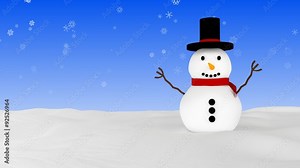 Snowman and snowing background. Blue background - see green screen variant if you want to change background color